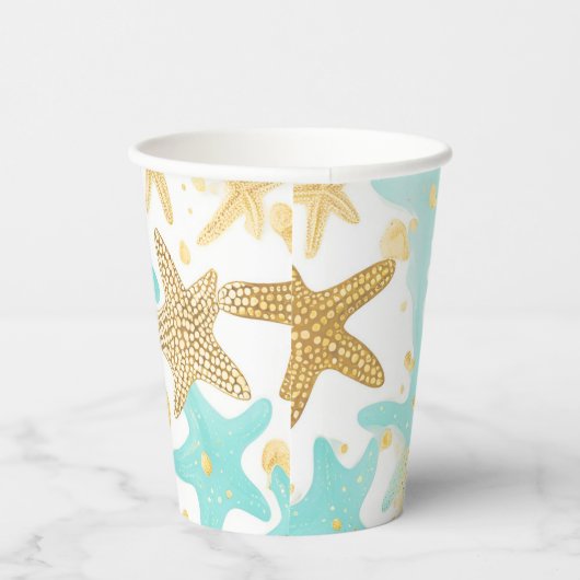 アクアと金ゴールドの水色の海老の結婚魚 紙コップ (右)