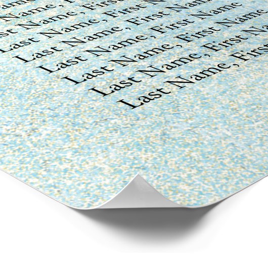 アクアと金ゴールドの水色ビーチの座席表 ポスター (角)