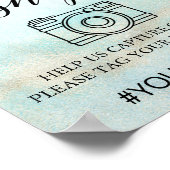 アクアと金ゴールドの水色ビーチOhスナップサイン ポスター (角)