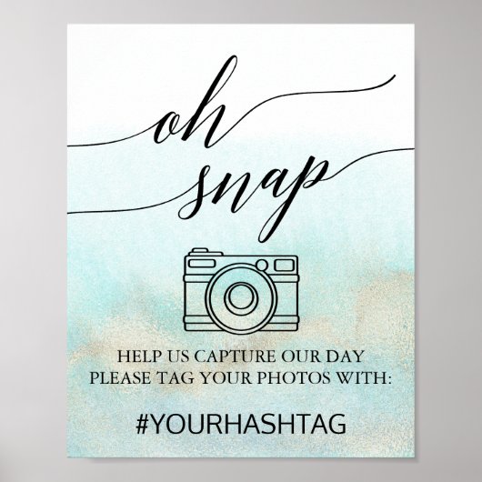 アクアと金ゴールドの水色ビーチOhスナップサイン ポスター (正面)