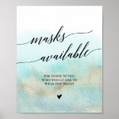 アクアと金ゴールドの水色マスク利用可能な標識 ポスター (正面)