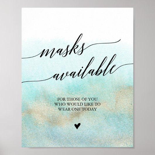 アクアと金ゴールドの水色マスク利用可能な標識 ポスター (正面)