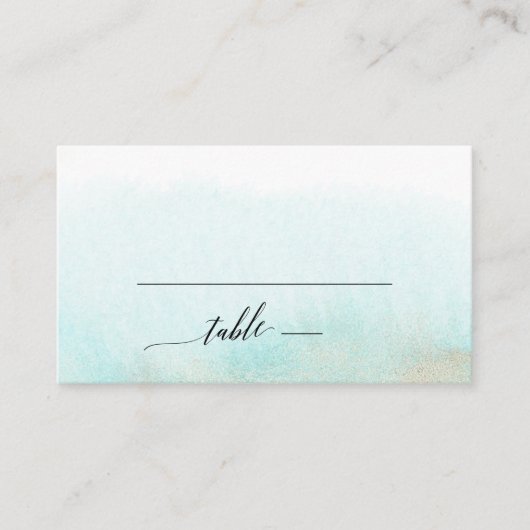 アクアと金ゴールドウォーターカラーフラット結婚ズ座席表 プレイスカード (正面)