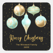 アクアと金ゴールドオーナメントメリークリスマス スクエアシール (正面)