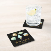 アクアと金ゴールドオーナメントメリークリスマス スクエアペーパーコースター (インサイチュ)