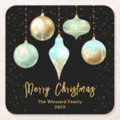 アクアと金ゴールドオーナメントメリークリスマス スクエアペーパーコースター (正面)
