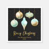 アクアと金ゴールドオーナメントメリークリスマス スタンダードカクテルナプキン (正面)
