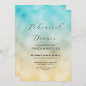 アクアと金ゴールドグラデーションフォイルのリハーサル 招待状 (正面/裏面)