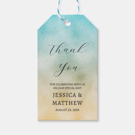 アクアと金ゴールドグラデーション箔 ギフトタグ (正面)