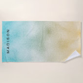 アクアと金ゴールドグラデーション箔 ビーチタオル (正面)