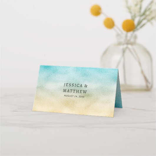 アクアと金ゴールドグラデーション箔 プレイスカード (裏面)