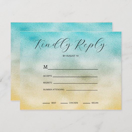 アクアと金ゴールドグラデーション箔 出欠カード (正面/裏面)