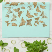 アクアと金ゴールドバタフライキッチンタオル キッチンタオル (折り畳み)