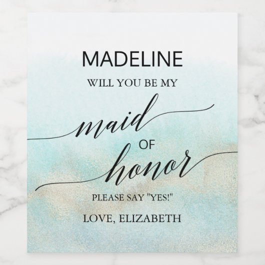 アクアと金ゴールドビーチが私のメイド・オブ・オーナー(花嫁付き添い人) ワインラベル (シングルラベル)