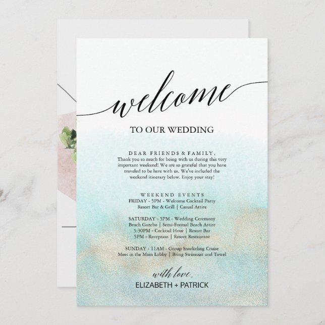 アクアと金ゴールドビーチウェルカムレターの旅程&マップ (正面/裏面)