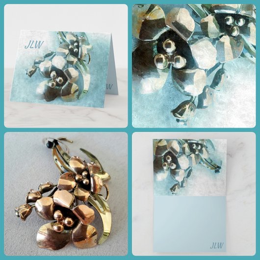 アクアと金ゴールドヴィンテージリリーブック カード