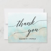 アクアと金ゴールド水彩ビーチサンキューカード サンキューカード (正面)