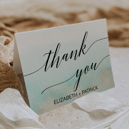 アクアと金ゴールド水彩ビーチサンキューカード サンキューカード