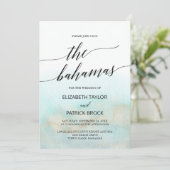 アクアと金ゴールド水彩ビーチザバハマ結婚ス 招待状 (スタンド正面)