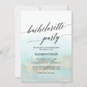 アクアと金ゴールド水彩ビーチバチェロレッテ 招待状 (正面)