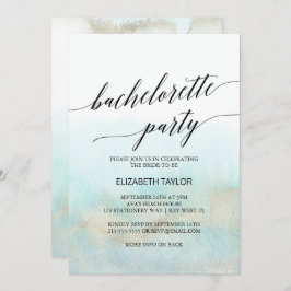 アクアと金ゴールド水彩ビーチバチェロレッテ 招待状