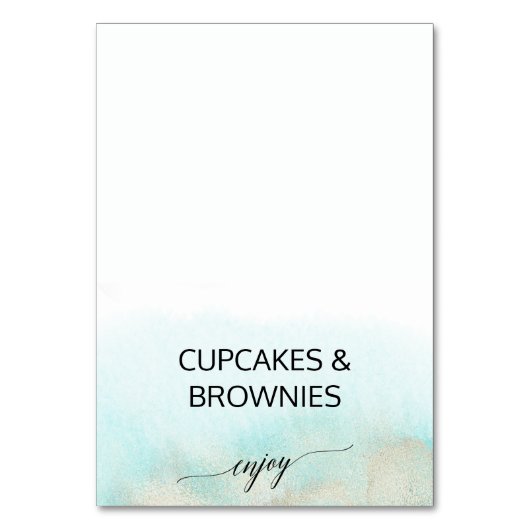 アクアと金ゴールド水彩ビーチビュッフェ食品ラベル テーブルナンバー (正面)