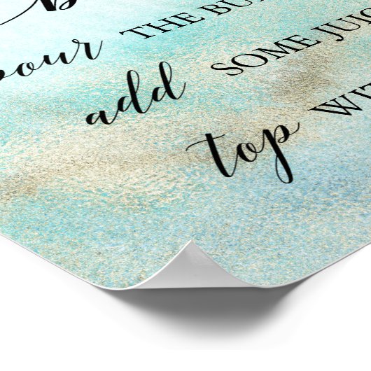 アクアと金ゴールド水彩ビーチミモサバー標識 ポスター (角)