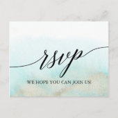 アクアと金ゴールド水彩ビーチメニュー選択RSVP インビテーションポストカード (正面)
