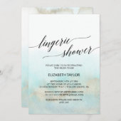 アクアと金ゴールド水彩ビーチランジェリーシャワー 招待状 (正面/裏面)