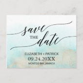 アクアと金ゴールド水彩ビーチ保存日 案内ポストカード (正面)