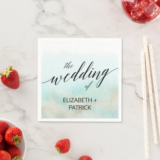 アクアと金ゴールド水彩ビーチ結婚式 スタンダードカクテルナプキン (インサイチュ)