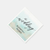 アクアと金ゴールド水彩ビーチ結婚式 スタンダードカクテルナプキン (角)