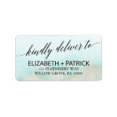 アクアと金ゴールド水彩ビーチ結婚式 ラベル (正面)