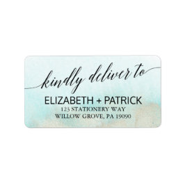 アクアと金ゴールド水彩ビーチ結婚式 ラベル