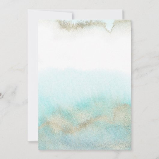 アクアと金ゴールド水彩ビーチ結婚式 招待状 (裏面)