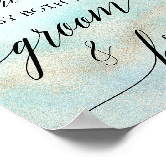 アクアと金ゴールド水色ビーチシート記号を選択 ポスター (角)