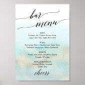 アクアと金ゴールド水色ビーチバーメニューサイン ポスター (正面)