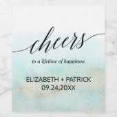 アクアと金ゴールド水色ビーチ応援ワインラベル ワインラベル (シングルラベル)