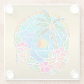 アクアと金ゴールド海パームツリーサマーランドスケープ ガラスコースター (裏面)