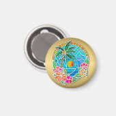 アクアと金ゴールド海パームツリーサマーランドスケープ マグネット (正面/裏面)