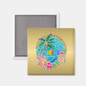 アクアと金ゴールド海パームツリーサマーランドスケープ マグネット (正面/裏面)