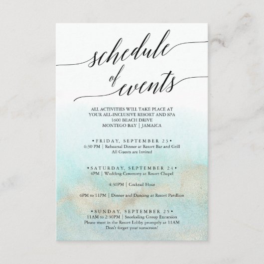 アクアと金ゴールド結婚の週末のイベント エンクロージャーカード (正面)