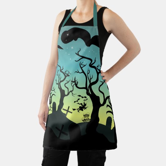 アクアと黄色の幽霊のよく出る墓地ハロウィーン エプロン (インサイチュ)