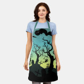 アクアと黄色の幽霊のよく出る墓地ハロウィーン エプロン (着用した状態)