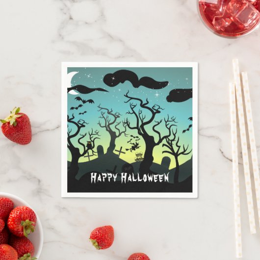 アクアと黄色の幽霊のよく出る墓地ハロウィーン スタンダードカクテルナプキン (インサイチュ)