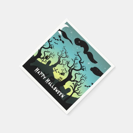 アクアと黄色の幽霊のよく出る墓地ハロウィーン スタンダードカクテルナプキン (角)