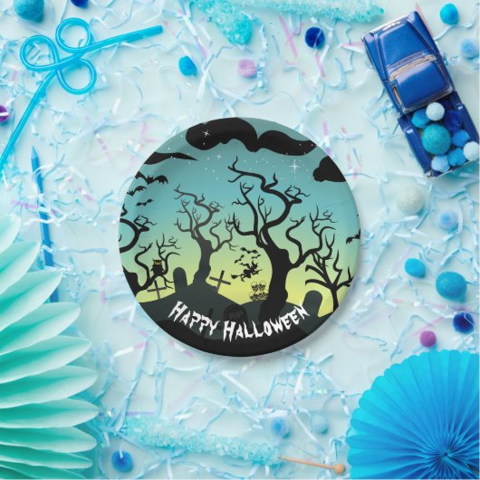 アクアと黄色の幽霊のよく出る墓地ハロウィーン ペーパープレート (パーティー)