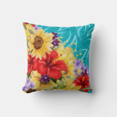 アクアに赤、黄、紫の花 クッション (正面)