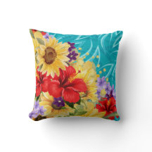 アクアに赤、黄、紫の花