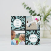 アクアのダマスクに黒のウェディング・セーブ・ザ・デート 招待状 (スタンド正面)